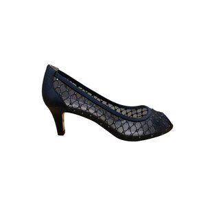 Adrianna Papell Women’s Navy Saba Mesh Rhinestoned Peep Toe Jamie Heels Size 6.5